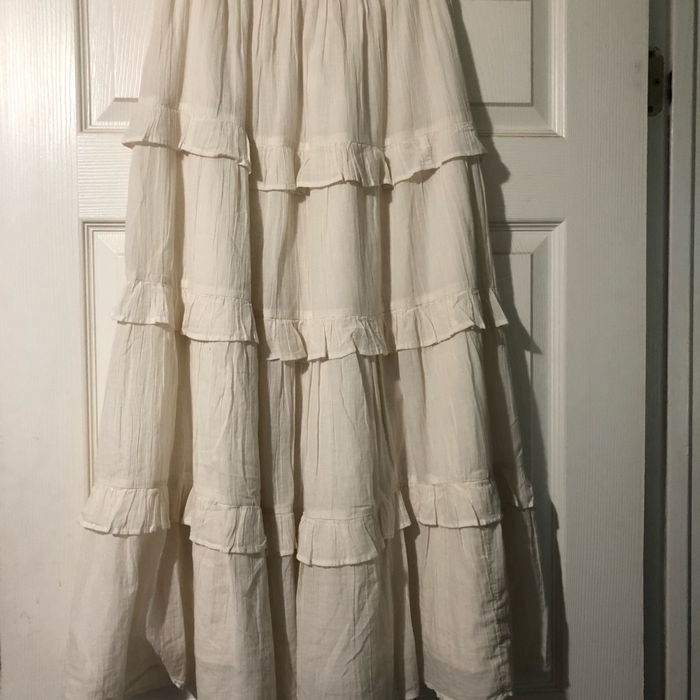 AERIE Cream Tiered Ruffle Maxi Skirt